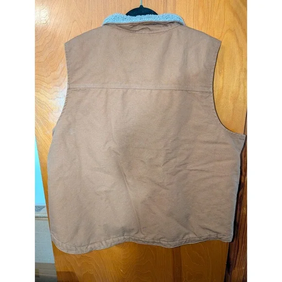 Carhartt Men's Brown Sherpa Lined Heavy Duty Work Vest 2XL Pockets Warm Outdoor - Picture 5 of 6